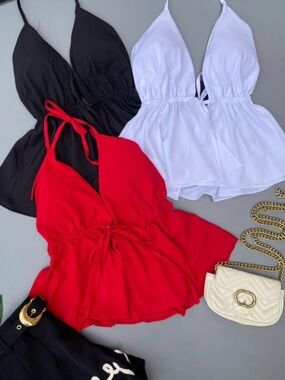 NWT Brazilian Halter Top - Sexy Backless Smocked Waist Blouse